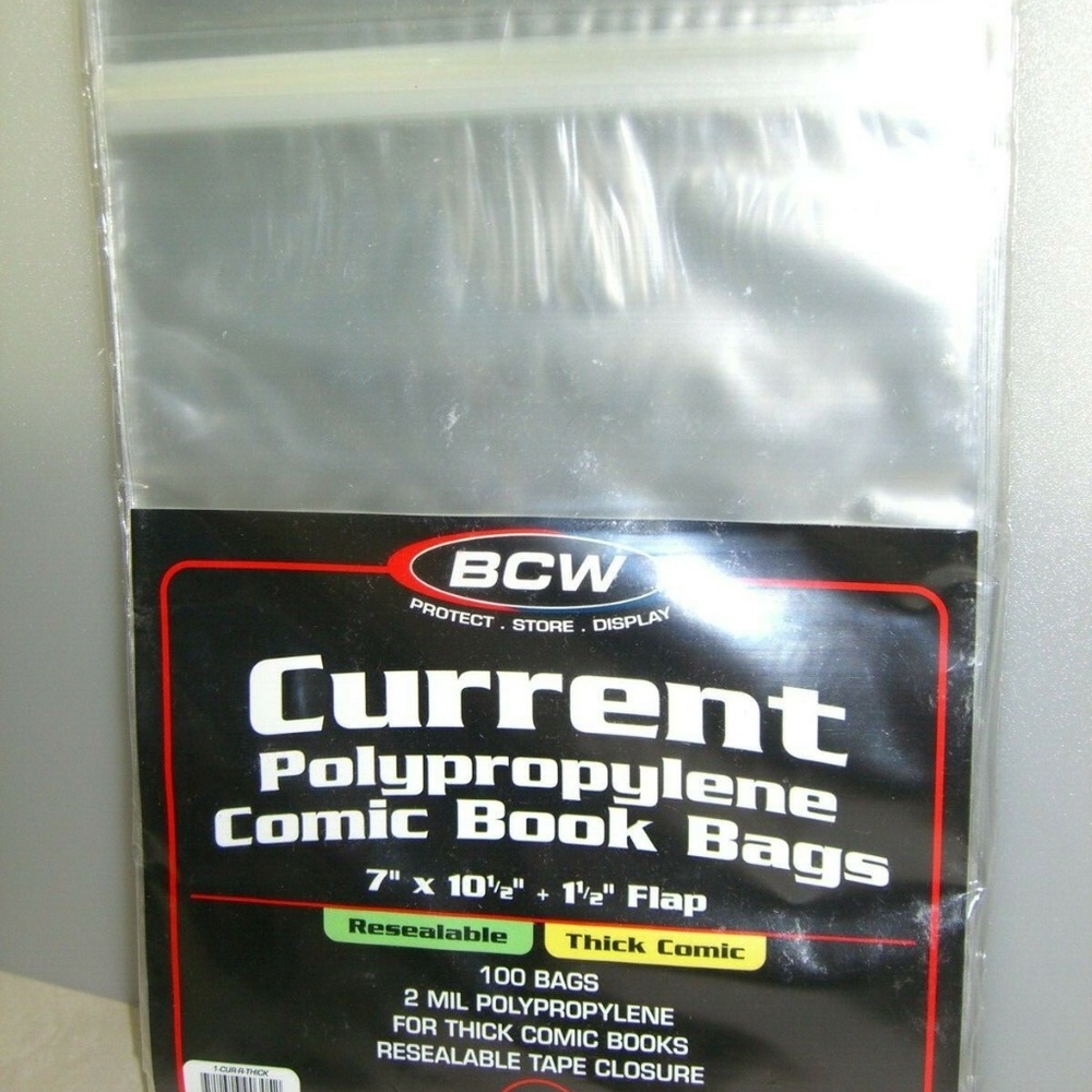 100 BCW RESEALABLE Current THICK Comic Book Poly Bags 2 MIL TAPE CLOSURE